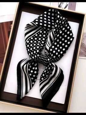 Black & White Polka Dot and Stripe  Scarf 27.5"/27.5"